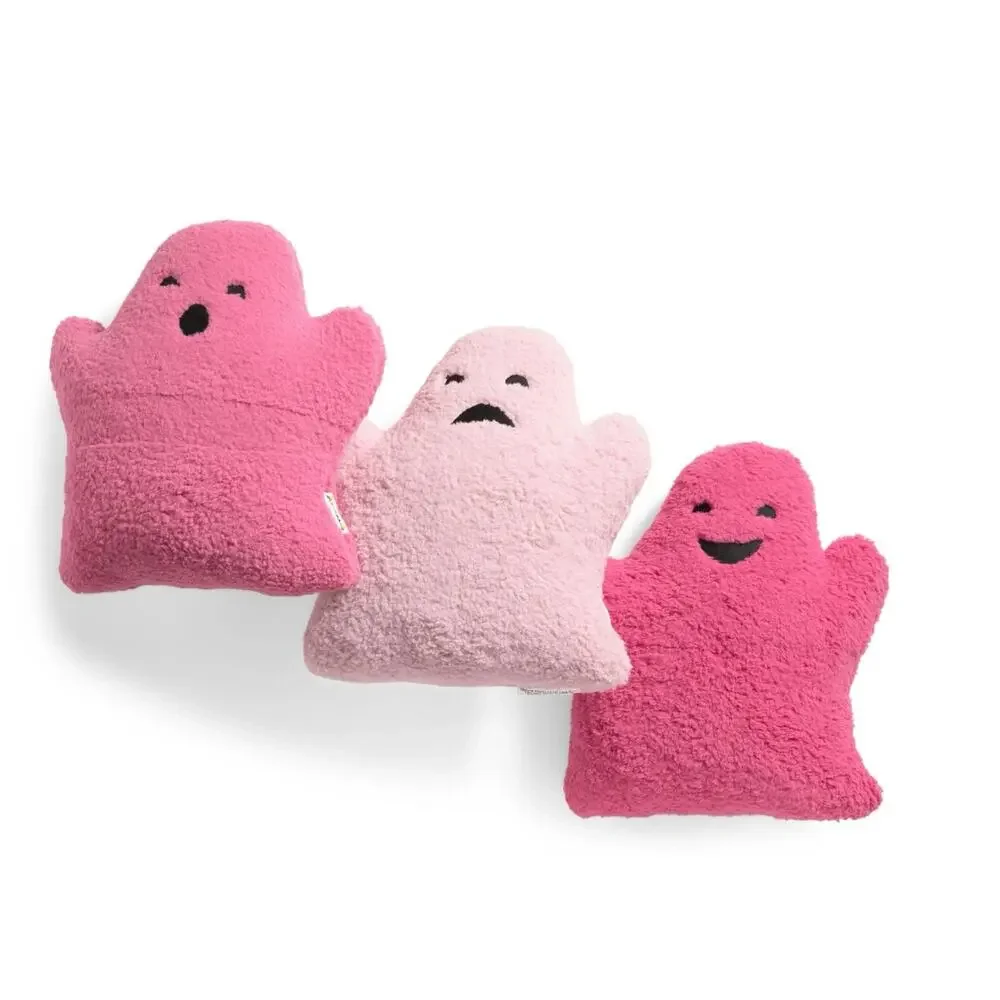 Set of 3 Novogratz Plush Pink Ghost Accent Pillows Halloween Dark & Light NEW